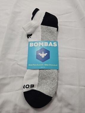 NWT Bombas Midweight Ankle Cushioned Cotton Socks Unisex X-Large White Grey Blk